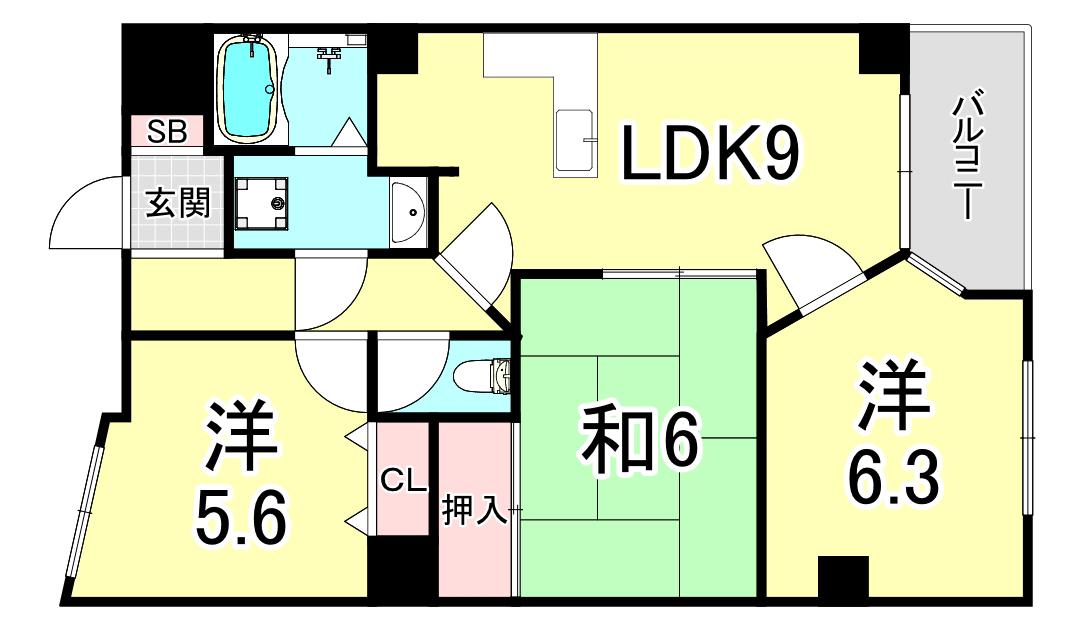 パサージュ垂水(3LDK/5階)の間取り写真