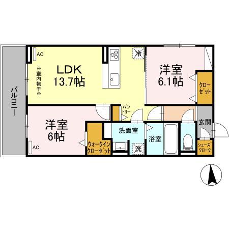 パークヴィラ清水(2LDK/2階)の間取り写真