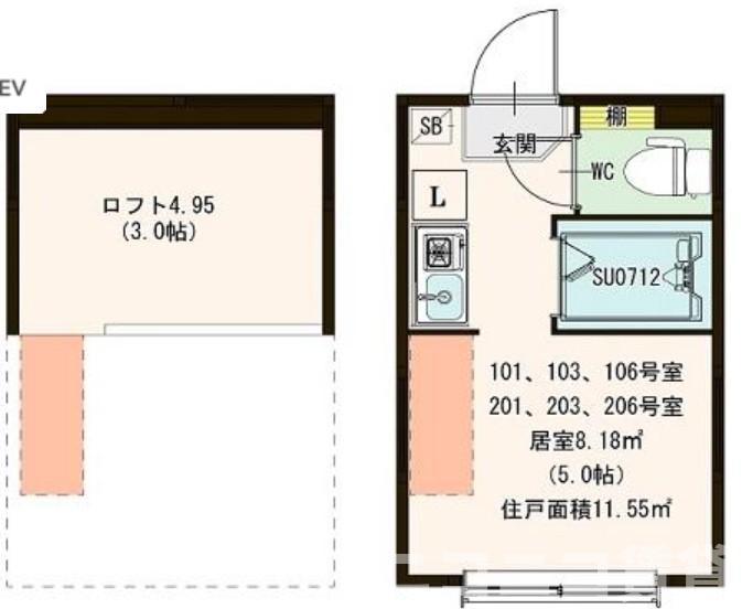 ハーモニーテラス栄町IV(ワンルーム/1階)の間取り写真