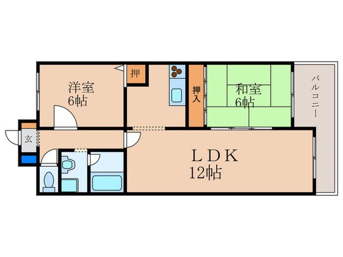 ボンエルフ嵯峨(2LDK/3階)の間取り写真