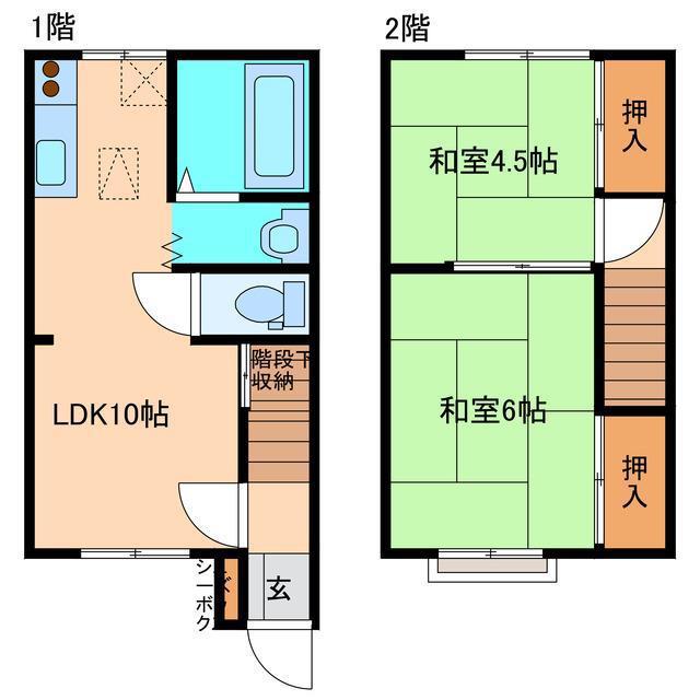 山一ハイツII(2LDK/1階)の間取り写真