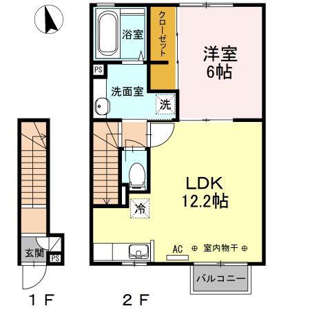 ラシェール城下(1LDK/2階)の間取り写真