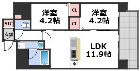 スプランディッド玉造(2LDK/7階)の間取り写真