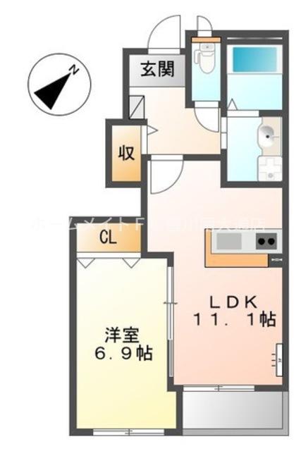GRAND LINE(1LDK/1階)の間取り写真