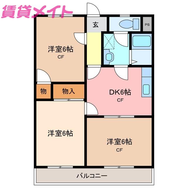 フラワーパーク(3DK/1階)の間取り写真