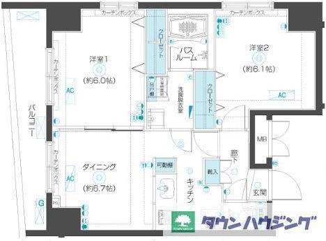 ZOOM市谷本村町(2DK/11階)の間取り写真