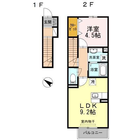 セジュール花III A棟(1LDK/2階)の間取り写真
