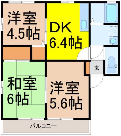ハイブローE(3DK/1階)の間取り写真