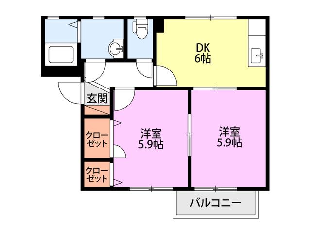 ピリカA(2DK/2階)の間取り写真