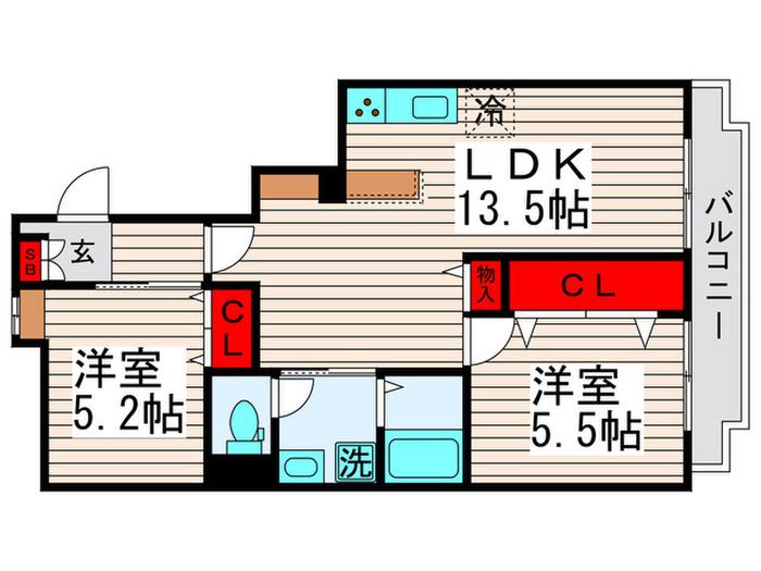 第2スカイハイツ足立(2LDK/5階)の間取り写真