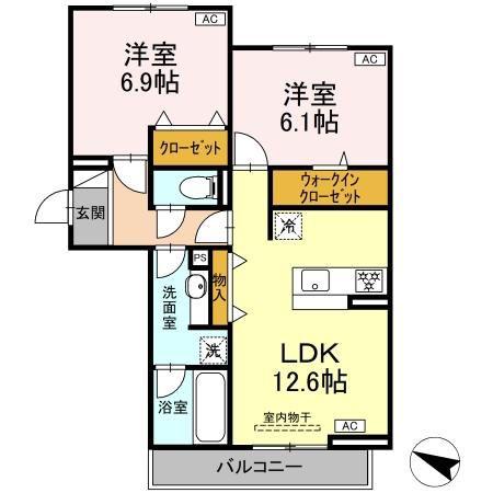 メゾン梅木(2LDK/2階)の間取り写真