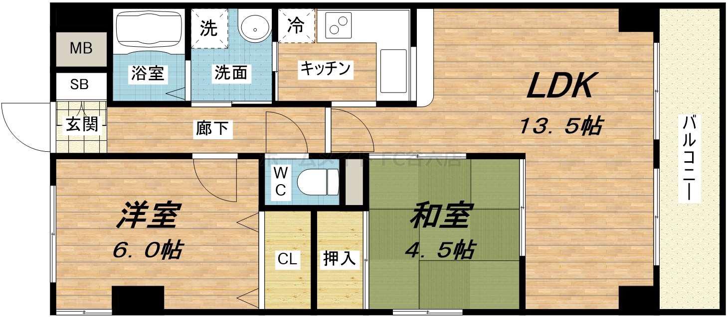ダイヤモンドパレス(2LDK/4階)の間取り写真