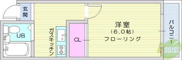 サンコーポ新寺(1K/6階)の間取り写真