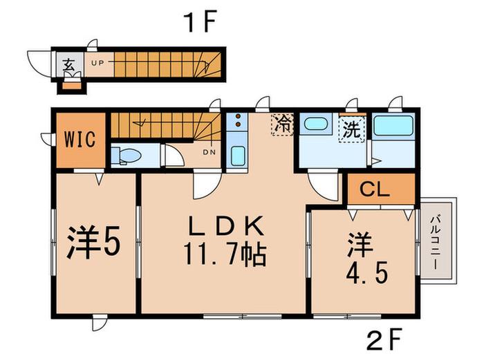 レジデンスK(2LDK/2階)の間取り写真