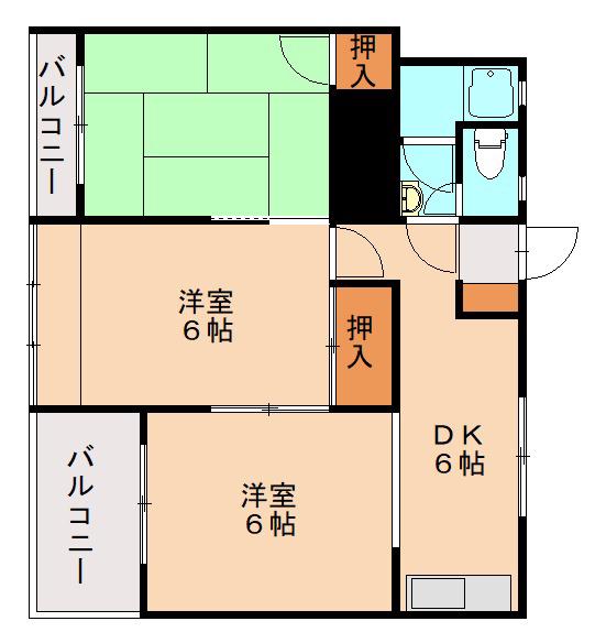 サーフサイドビル到津(3DK/2階)の間取り写真