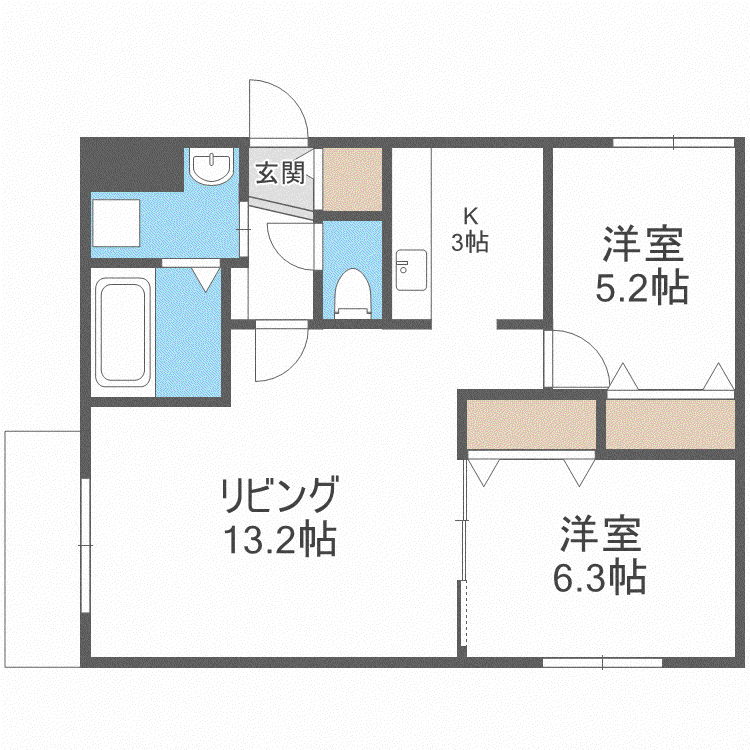 CITY RESIDENCE環状通東(2LDK/1階)の間取り写真