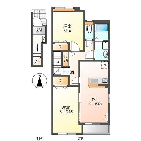 エレガンスOISO(2DK/2階)の間取り写真