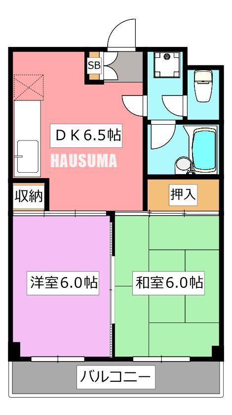 サンフィールドハイツ(2DK/2階)の間取り写真
