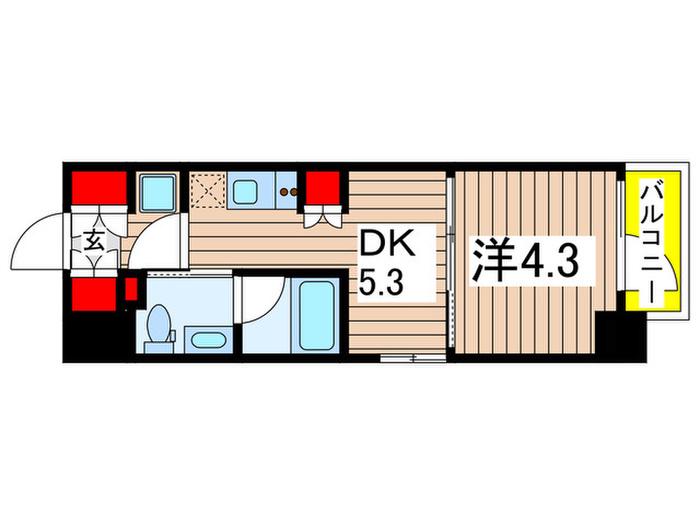 プラウドフラット両国サウス(1DK/8階)の間取り写真