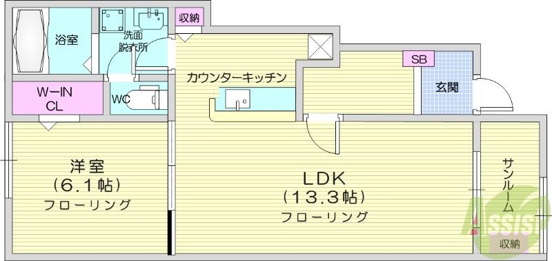 プレッソ冠木Ⅰ(1LDK/1階)の間取り写真