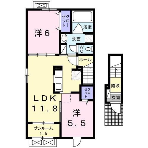 スイートアリッサムB(2LDK/2階)の間取り写真