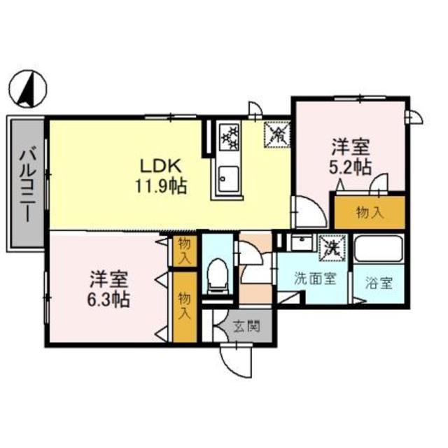 シャーメゾン八雲(2LDK/2階)の間取り写真