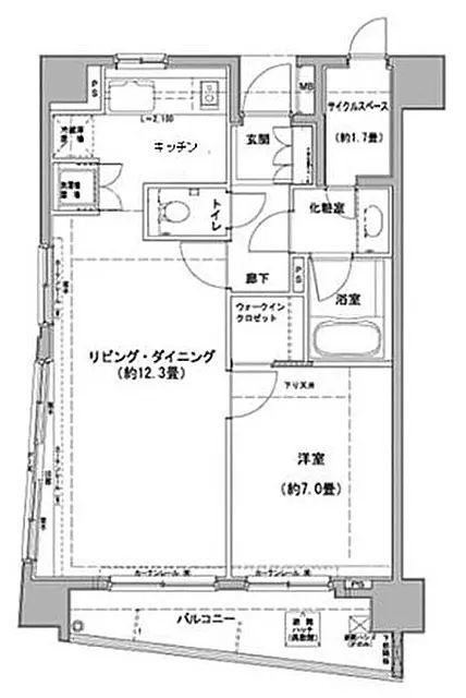 クレジデンス日本橋浜町(1LDK/2階)の間取り写真