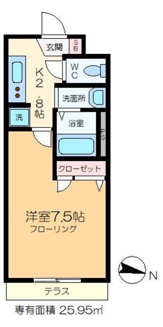 ヒルハイム綾瀬(1K/2階)の間取り写真
