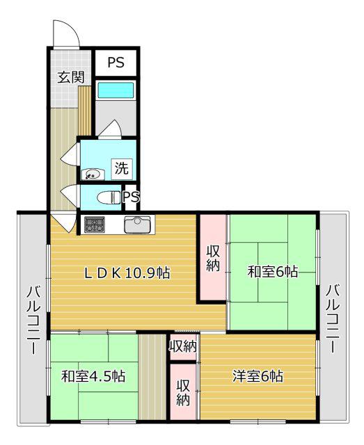 ハイツ大手町II(2LDK/2階)の間取り写真