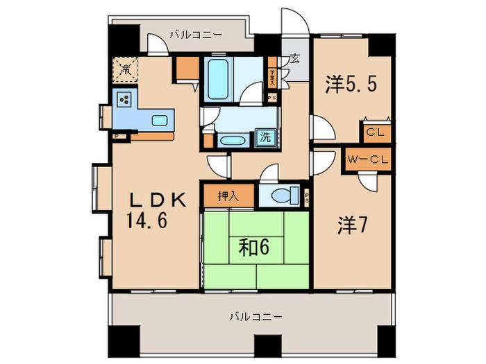 ライオンズマンションセントワーフ横濱(3LDK/11階)の間取り写真