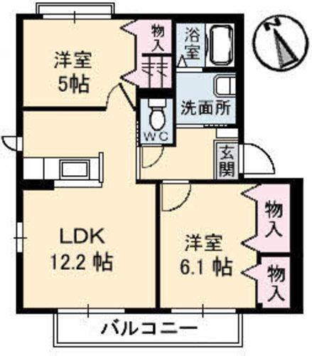 ダンデライオン B棟(2LDK/1階)の間取り写真