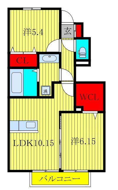 サザンハート吉岡 B棟(2LDK/1階)の間取り写真