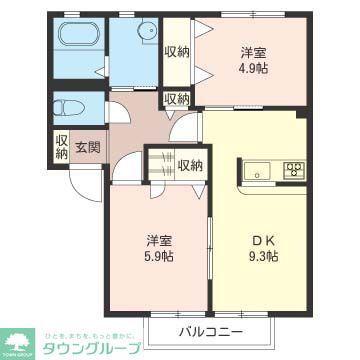 ヴィルヌーブC棟(2DK/1階)の間取り写真