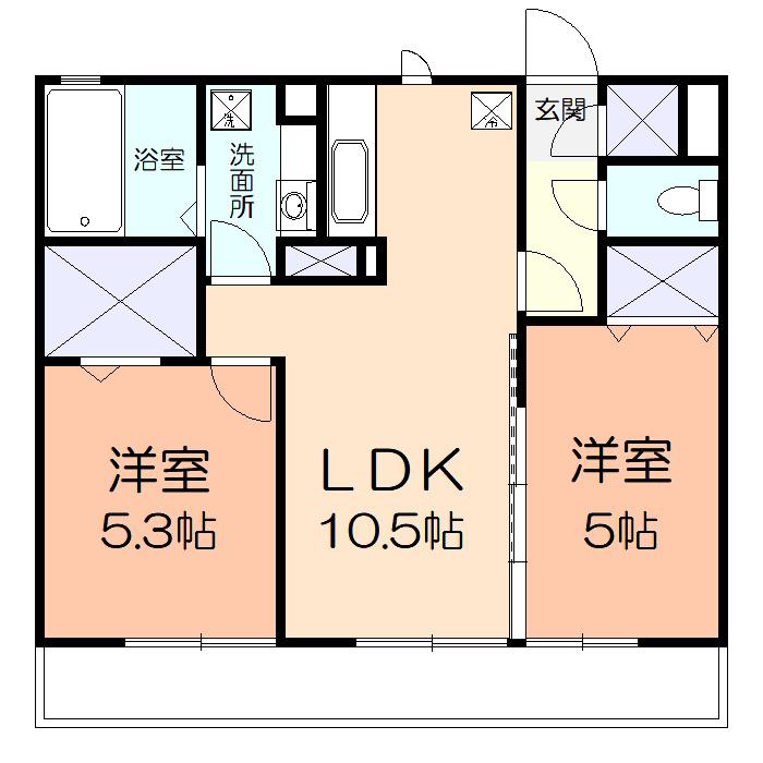エメロードあざみ野(2LDK/1階)の間取り写真
