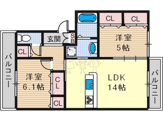 阪南ファイブ(2LDK/3階)の間取り写真