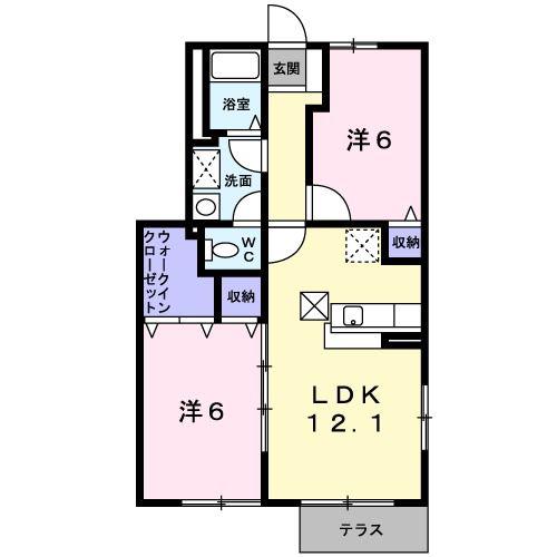 カラバッサ小野B(2LDK/1階)の間取り写真