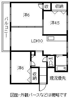 ヴィラナリー旭川C棟(3LDK/3階)の間取り写真
