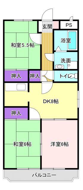 ルミエール小林I(3DK/1階)の間取り写真