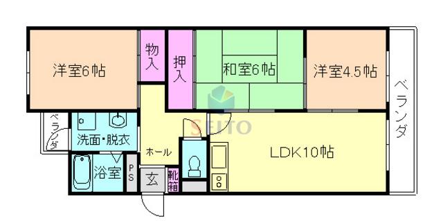 上野西ヒルサイドハイツ(3LDK/3階)の間取り写真