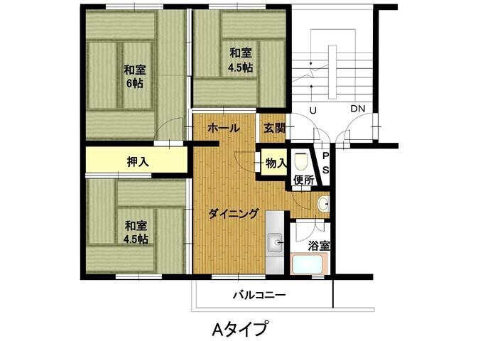 東垂水3号棟(3DK/1階)の間取り写真