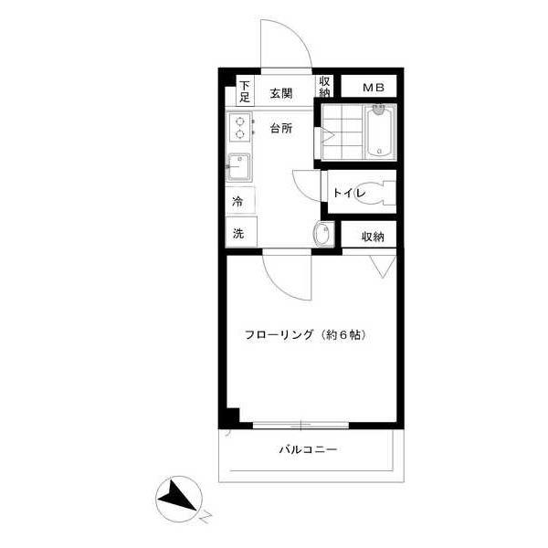 グリーンリーフ錦が丘(1K/2階)の間取り写真