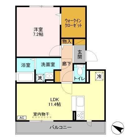 スカイパレットB棟(1LDK/2階)の間取り写真