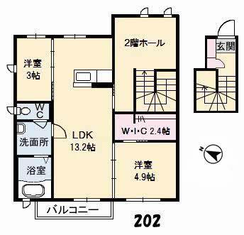 グランスィート田島B棟(2LDK/2階)の間取り写真