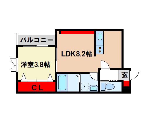 ピュアティー二日市(1LDK/3階)の間取り写真