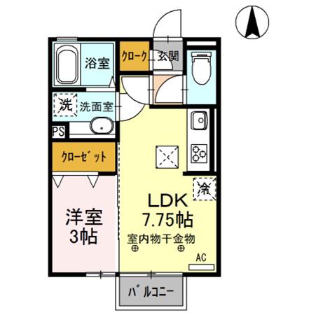 FREESIA(1LDK/1階)の間取り写真