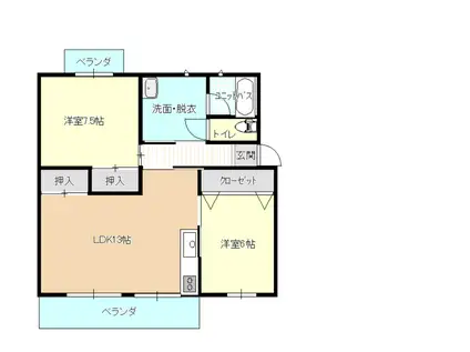 第2コーポ朝日奈(2LDK/4階)の間取り写真