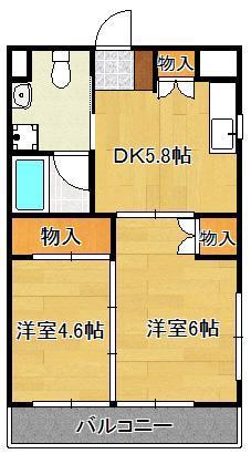 オアーゼ上の原(2DK/4階)の間取り写真