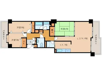 シャリエ大津朝日が丘(3LDK/4階)の間取り写真