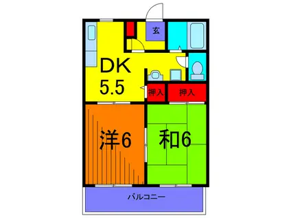 アローキャニオンE棟(2DK/2階)の間取り写真