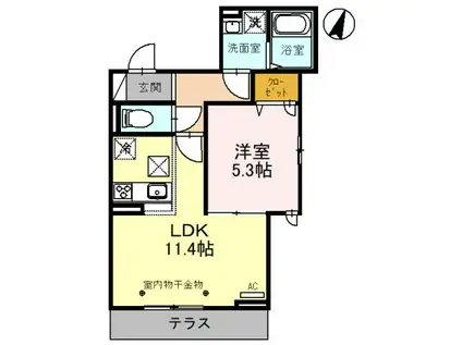 ロイヤルガーデンコート武蔵浦和(1LDK/1階)の間取り写真